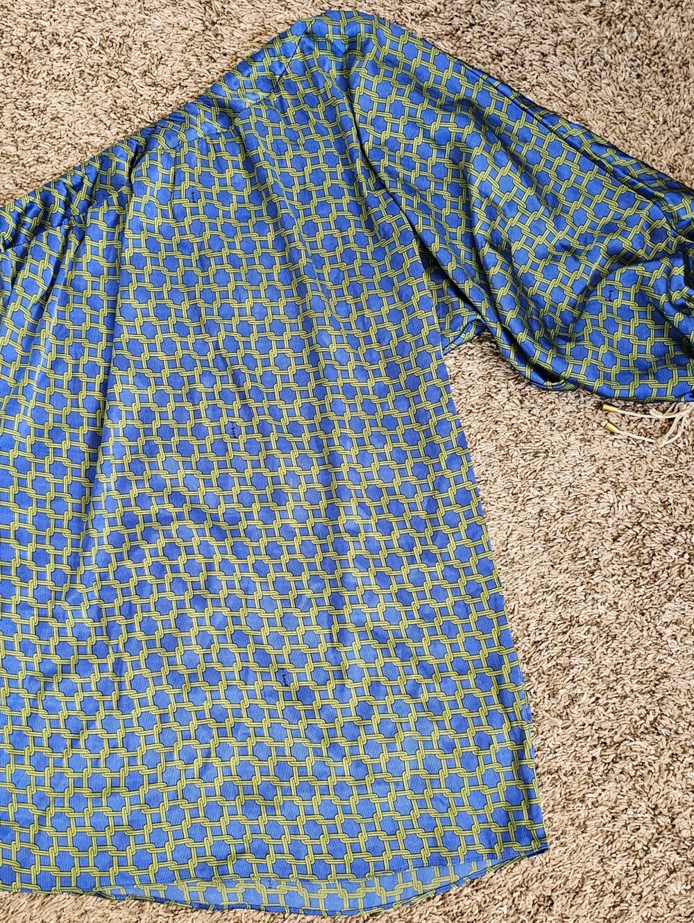 T-Bags Los Angeles Blue green silk Geometric one Sleeve dress M Tunic Loose Tie 